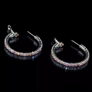 Silver Iridescent Crystal Hoop Earrings